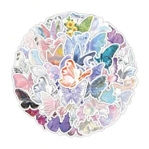 63 multicolor shiny butterfly vinyl stickers decor luggage laptop phone book mug